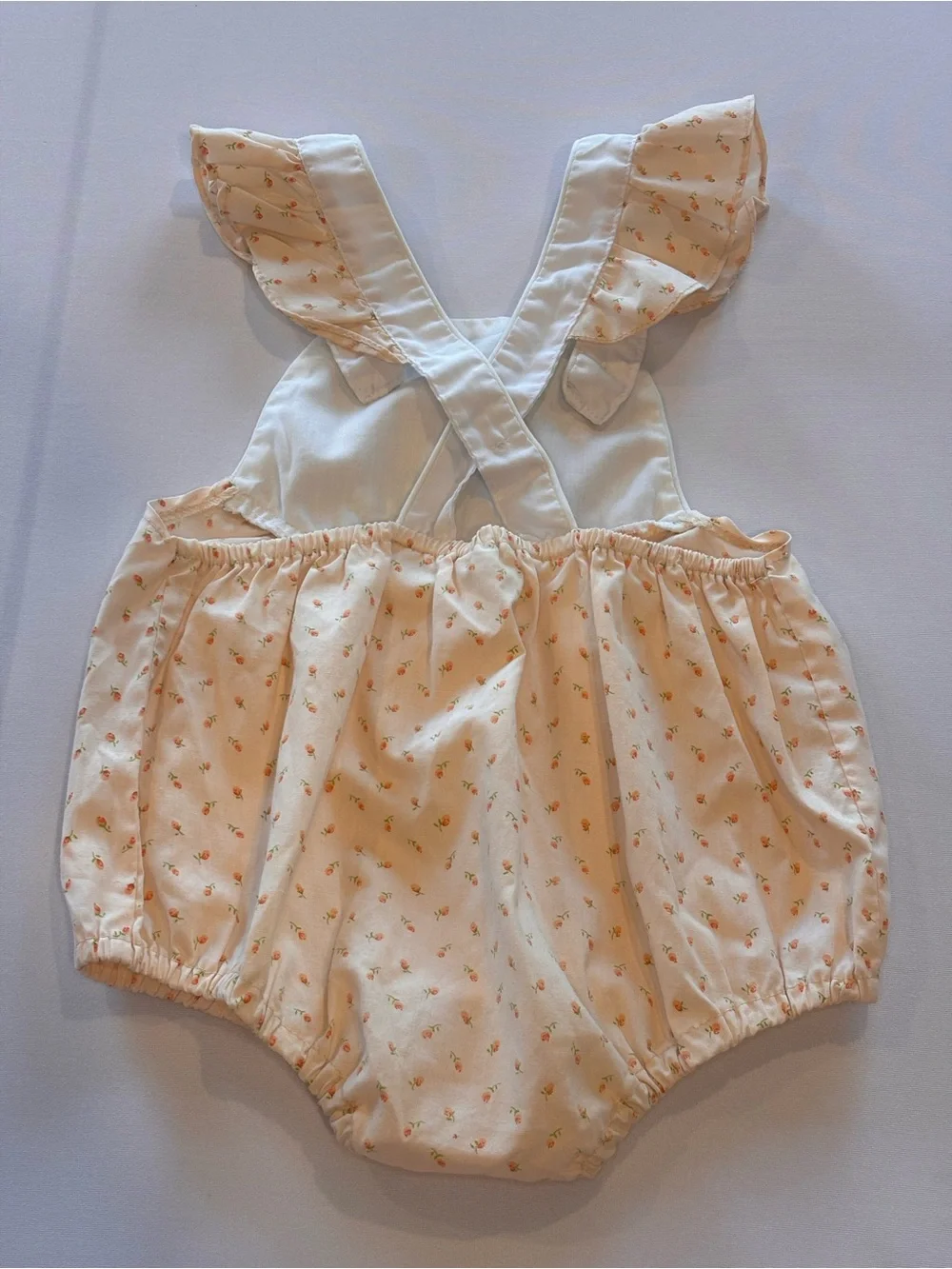 Peach Butterfly Bubble Romper with Embroidered Bib